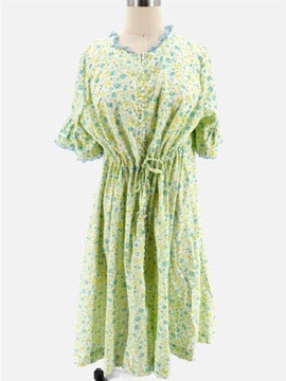 LOUNGEES Pettirobe Vtg Green Blue Floral Pockets MuMu House Dress Loungewear M